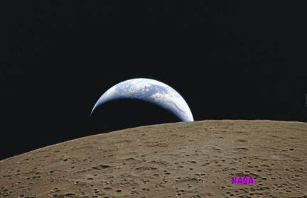 Earth rise over moonscape