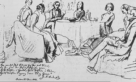 Hans Andersen reading after dinner