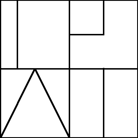 Square divided into fractional parts